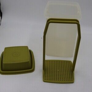Vintage Tupperware Green Lid Refrigerator Jar Pickle Jar Strainer.